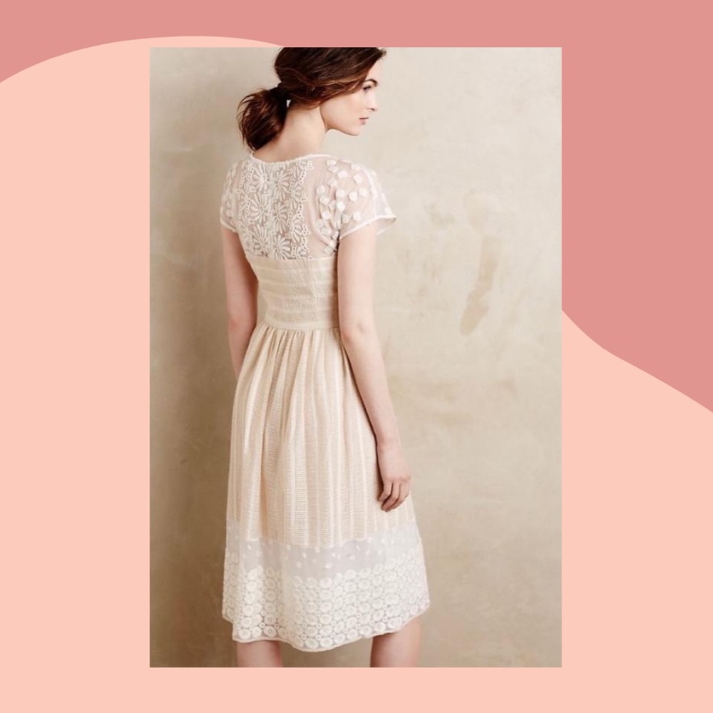 Anthropologie Cream and White Midi Dress